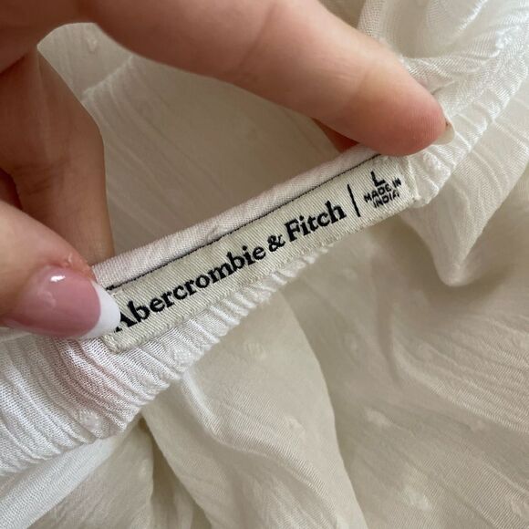 Abercrombie‎ & Fitch Swiss Dot Cinched Waist Tiered Mini Dress Sz Large White - Picture 4 of 5